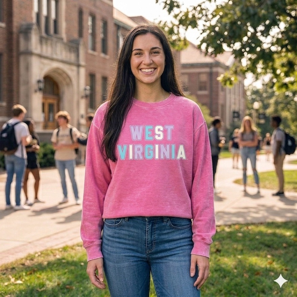 chicka-d Sweatshirt Women Medium Pink West Virginia Mountaineers Logo  *NEW*